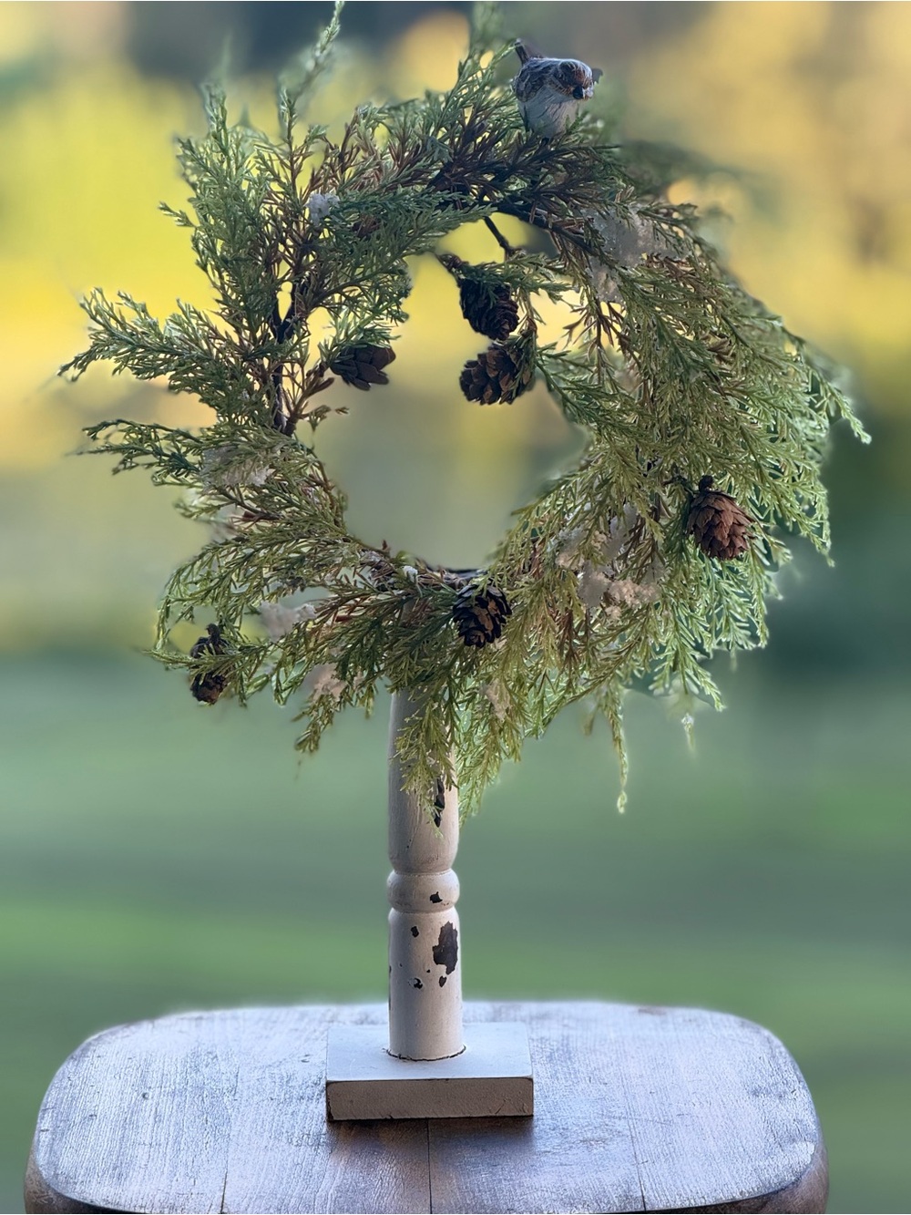Rustic Green Cedar Wreath Stand Holiday Decor